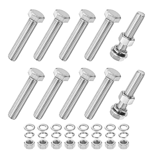 M METERXITY 10-Pack Hex Head Screw Bolt with Nuts Flat &amp; Lock Washers M12x60mm Stainless Steel Bolts and Nuts Kit Fully Threaded Metric Bolt Assortment for Equipment/Machinery
