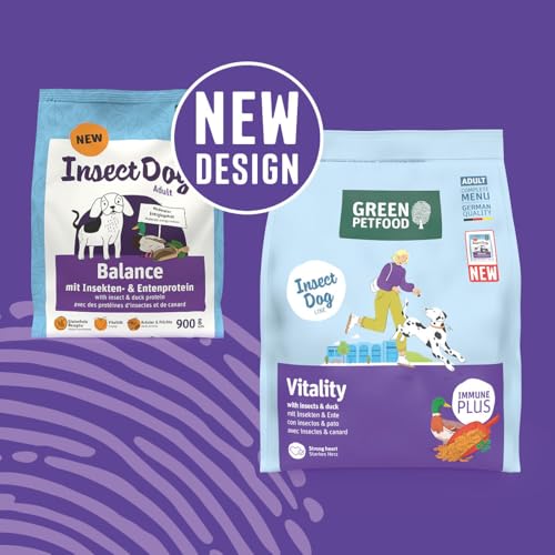 Green Petfood InsectDog Vitality mit Insekten & Ente (1 x 900 g) | Adult | Premium Trockenfutter für ausgewachsene Hunde | glutenfrei | mit Vitamin E & C | niedriger Fettgehalt | 1er Pack
