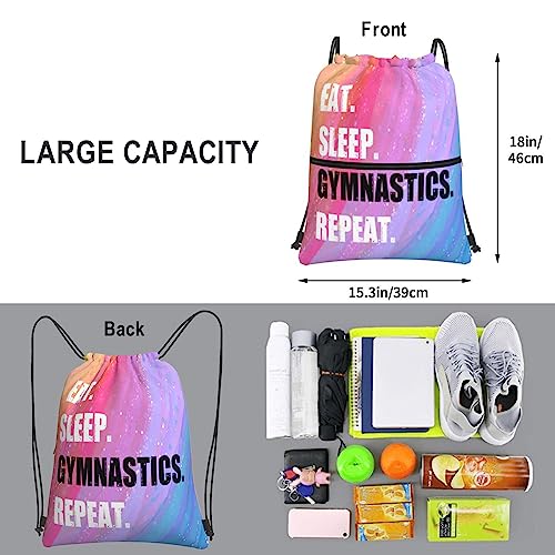 Image of Drawstring Backpack Eat Sleep Gymnastics Repeat, Gym Waterproof String Bag, Outdoor Sports Drawstring Sackpack for Women