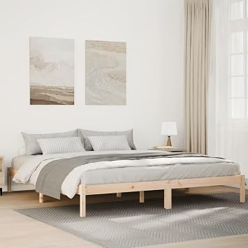 Simple Platform Bed Frames with Under Bed Storage, 180x220 cm King Pine Wood Sturdy Platform Bed Frame with Slat Support (Brown)