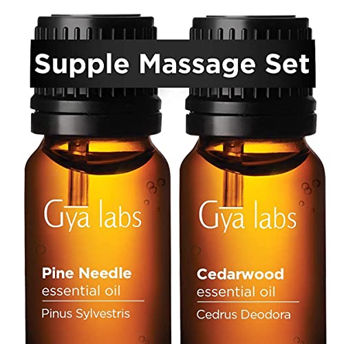 Pine Oil & Cedarwood Essential Oil - Gya Labs Supple Massage Set for Pain Relief & Soothe Flare-Ups - 100% Pure Therapeutic Grade Essential Oils Set - 2x10ml