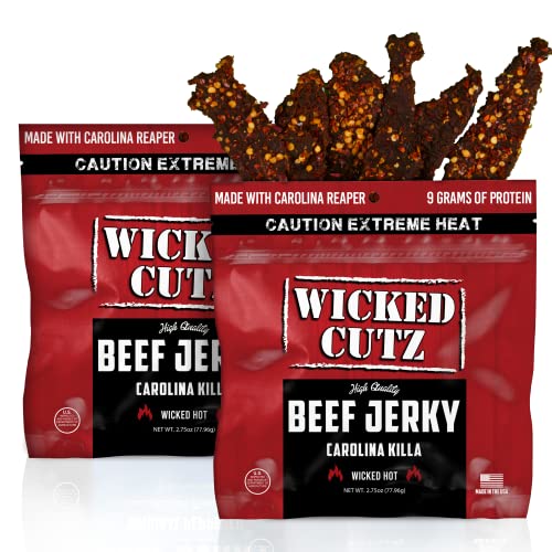 Image of Wicked Cutz Carolina Killa Super Spicy Beef Jerky, 27g Protein Per Bag, Tender & Easy to Chew Alternative to Beef Sticks with Carolina Reapers, USA Made High Protein Carnivore Snacks (2 Bags)