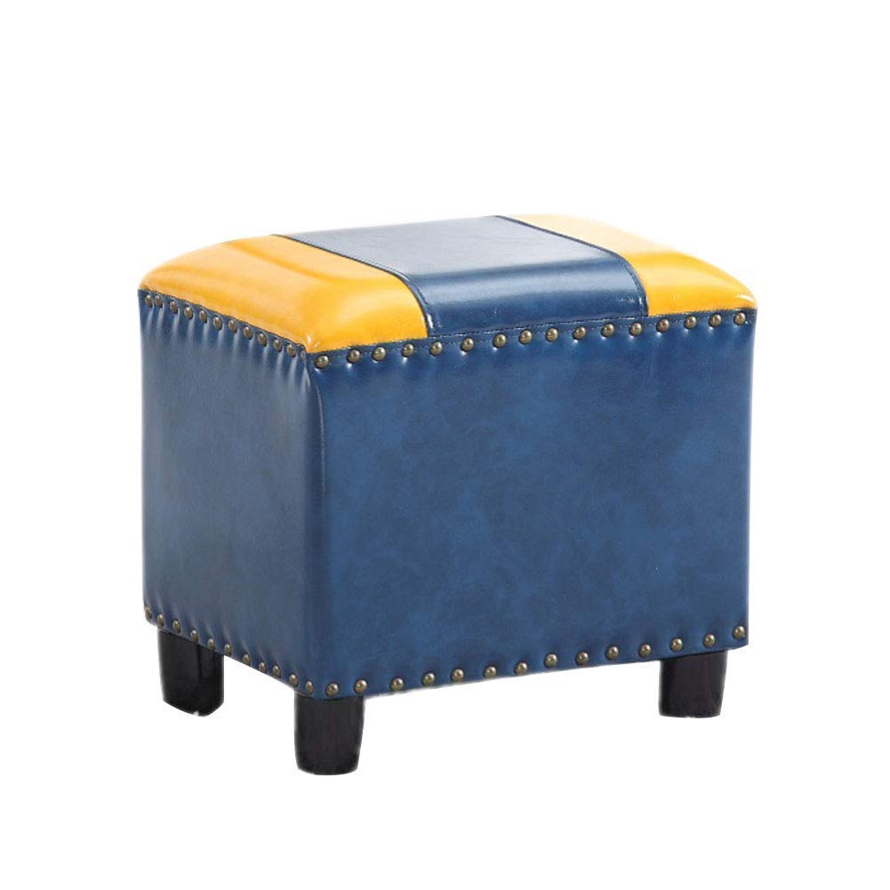 Ottoman en cuir et bois massif de style nordique avec rivets de finition