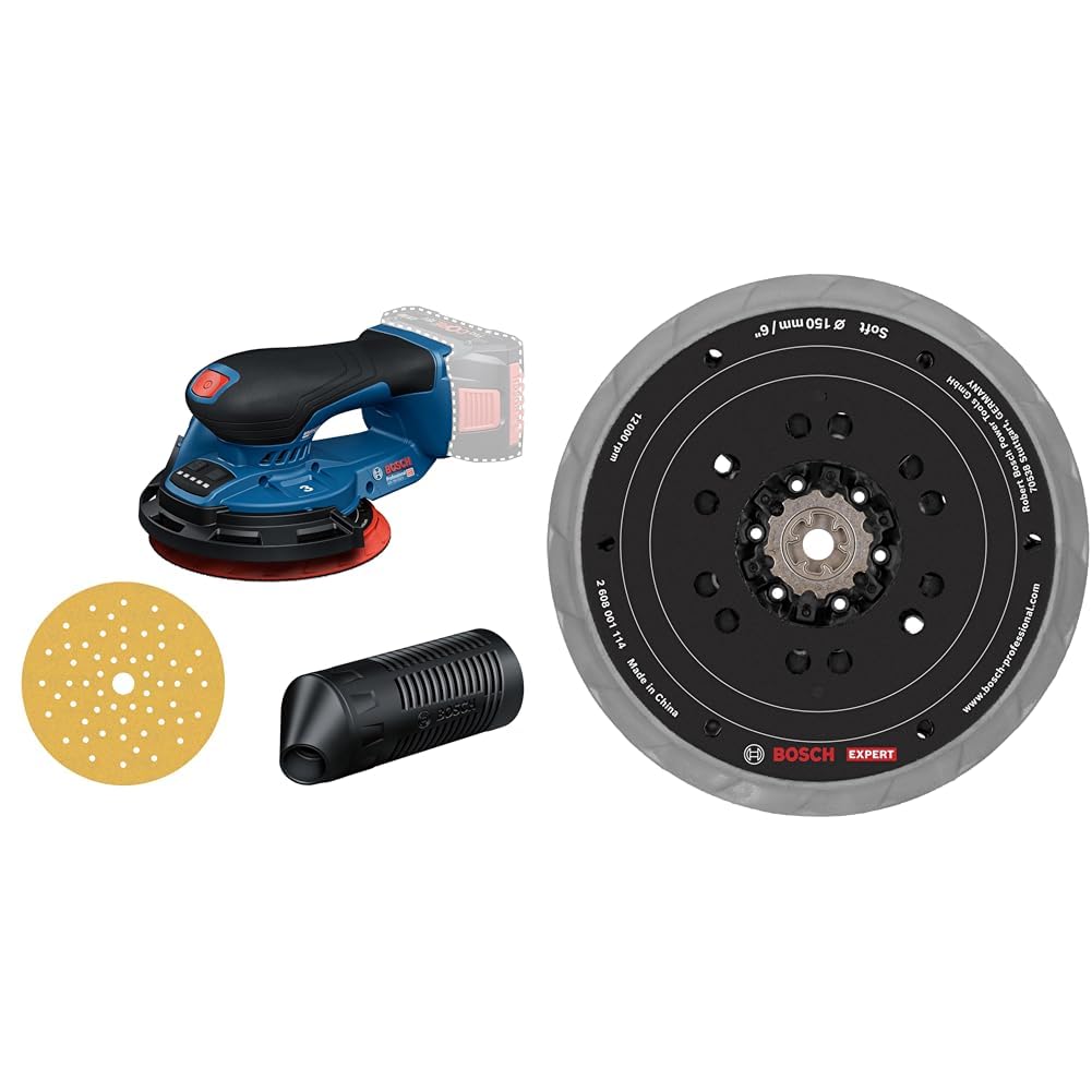 Bosch Professional 18V System lijadora a batería GEX 18V-150-3 (incl. 1 papel de lija, 1 caja de polvo, 1 anillo de protección, sin batería/cargador) + Bosch 1x Plato de lija EXPERT Multihole, Ø150 mm