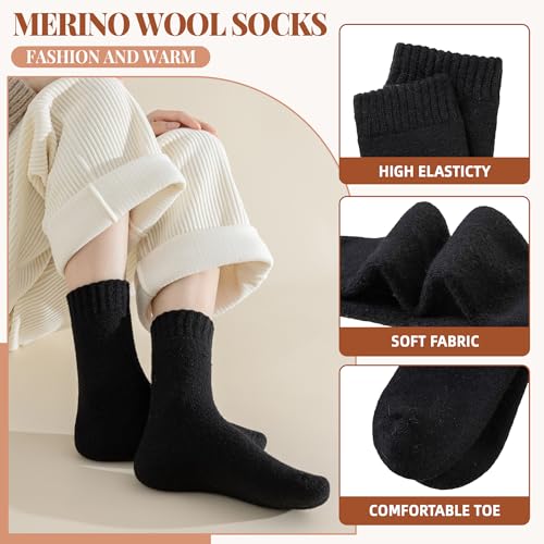 Merino Wool Socks for Women 5 Pairs Warm Winter Hiking Thick Thermal Cozy Boot Work Soft Ladies Crew Socks4