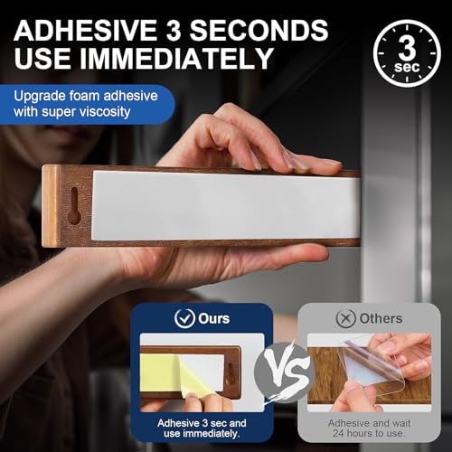 ENOKING Magnetic Knife Holder for Wall, Knife Magnetic Strip No Drilling 40 cm, Powerful Magnetic Kitchen Knife Holder, Acacia Wood Wall Knife Holder Magnet Magnetic Knife Bar with 4 Hooks - Image 5