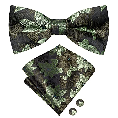 Image of Hi-Tie Bow Ties for Men Pre-Tied Pocket Square with Cufflinks Mens Bowtie Sets for Wedding Formal Party