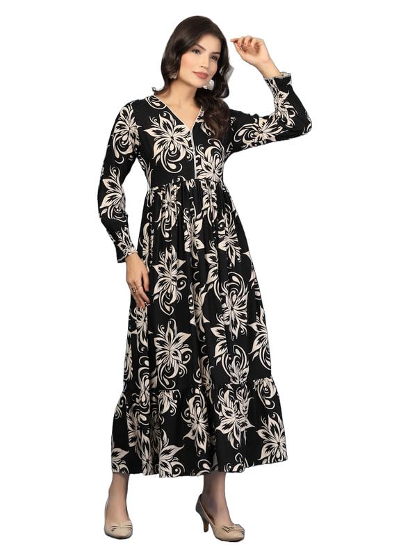 New Rayon Floral Printed Flared Maxi Dress for Women | Women Maxi Dress New Rayon Floral Printed Flared Maxi Dress for Women | Women Maxi Dress