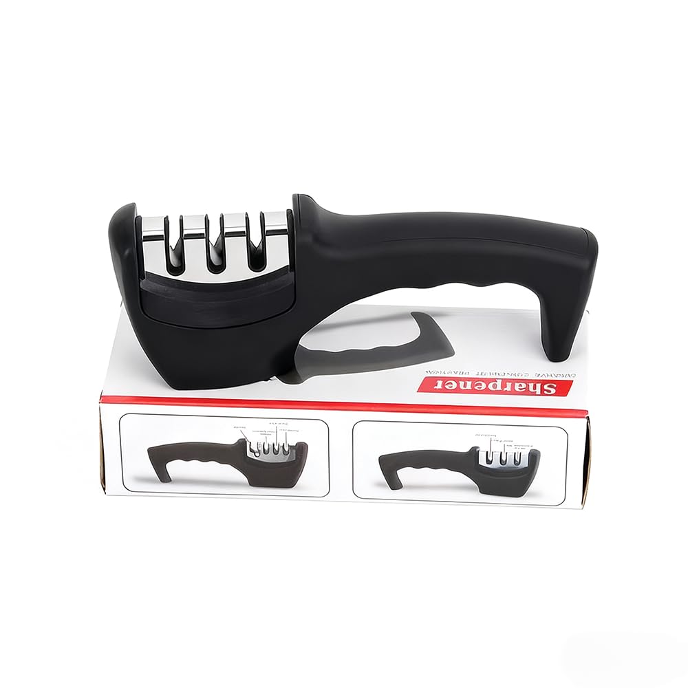 Kitchen Knife Accessories 3-Stage Knife Sharpener Helps Repair Restore Polish Blades Black