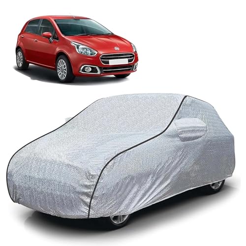 Image of Sulfar 100% Waterproof Car Body Cover Compatible with Mirror for Fiat Punto (Triple Stitched, Full Bottom Elastic, Magic Silver with Black Piping)