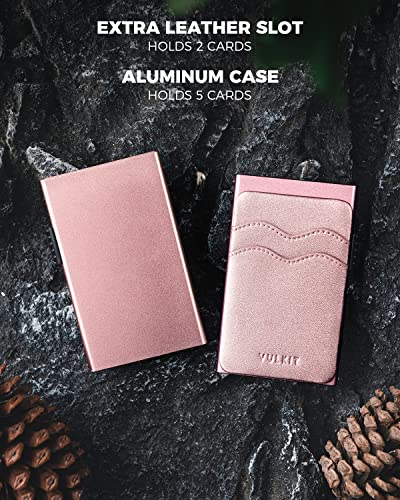 Image of VULKIT Credit Card Holder Minimalist Slim Pop Up Wallet with Leather Slots RFID Blocking for Men and Women Holds 7 Cards and Notes Pearl Pink