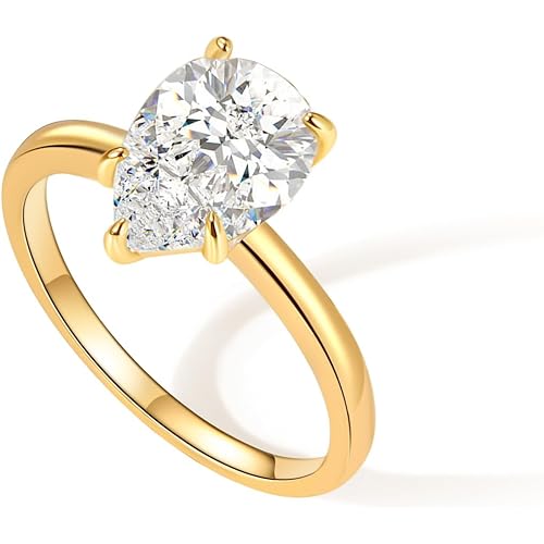 Engagement Rings for Women 14K Gold Plated Pear Cubic Zirconia Ring Dainty Gold Promise Ring Wedding Band Rings for Women Trendy Gold Jewelry