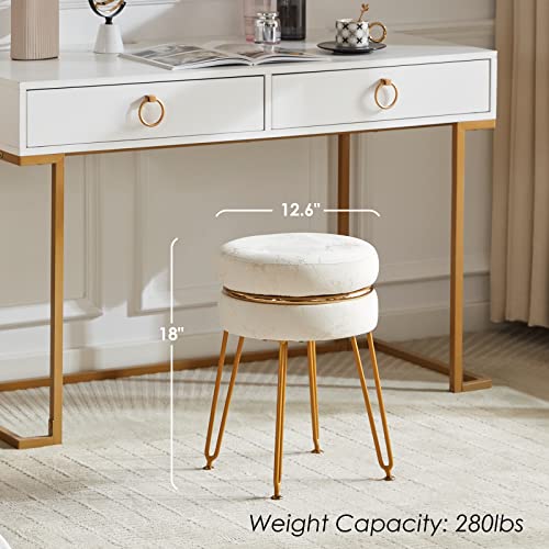 Soohow Velvet Vanity Chair For Makeup Room, Upholstered Foot Stool Vanity Stool, 360° Swivel Round Ottoman Foot Rest Makeup Chair, Vanity Bench Foot Stools Ottoman With Metal Legs For Living Room #TOP5