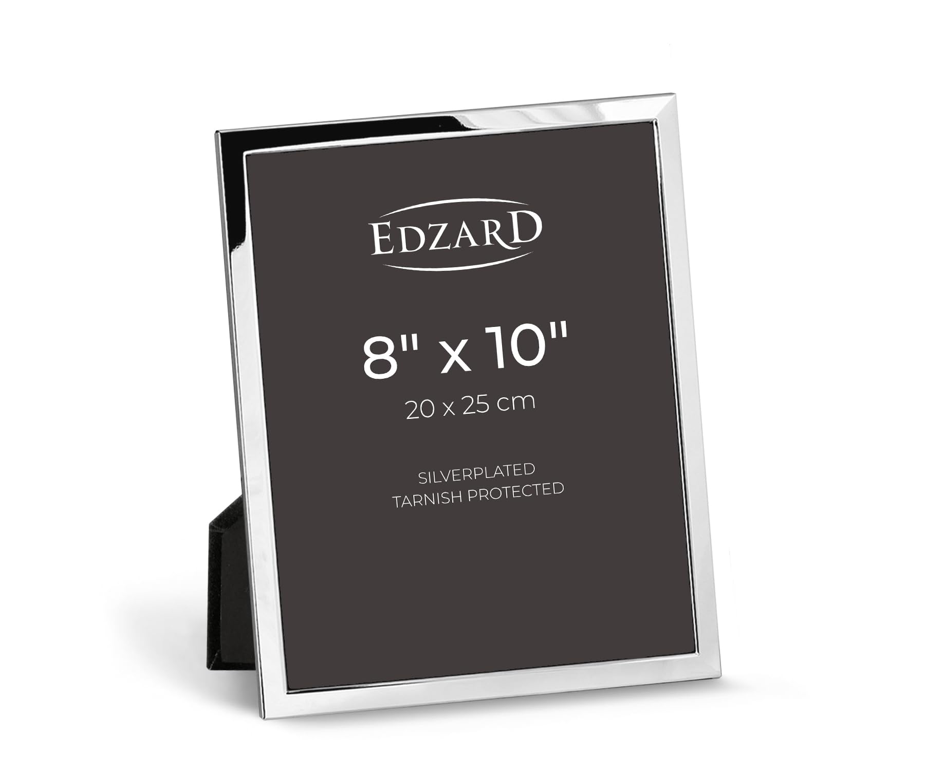 Edzard Silver Plated Photo Frame Bergamo 8"x10" (20x25 cm), Non-Tarnishing, High Gloss Finish, Real Glass Front & Premium Velvet Back, Portrait or Landscape Display - Elegant Wedding Gift