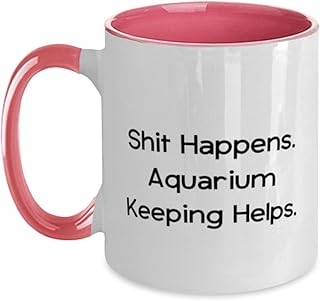 Gag Aquarium Keeping Two Tone 11oz Mug, Shit Happens, Gifts For Friends, Present From Friends, Cup For Aquarium Keeping, Fish, Tank, Water, Ocean, Sea life, Marine life