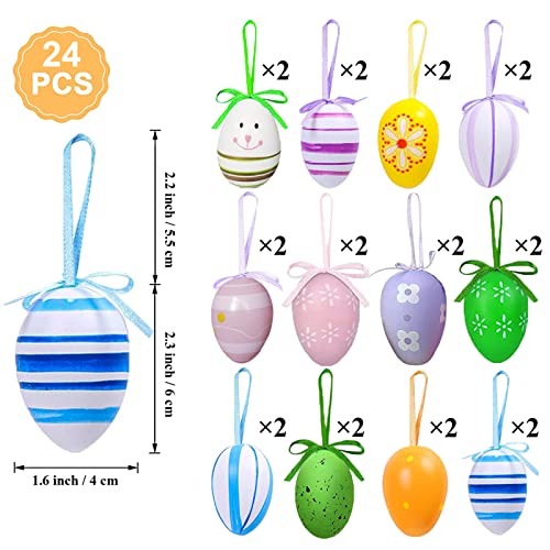 Easter Tree Decorations - 24 Pcs Colorful Christmas Egg Ornaments With Bow, Plastic Eggs Decor For Tree, Kids School Home Office Party Supplies Gifts #TOP1