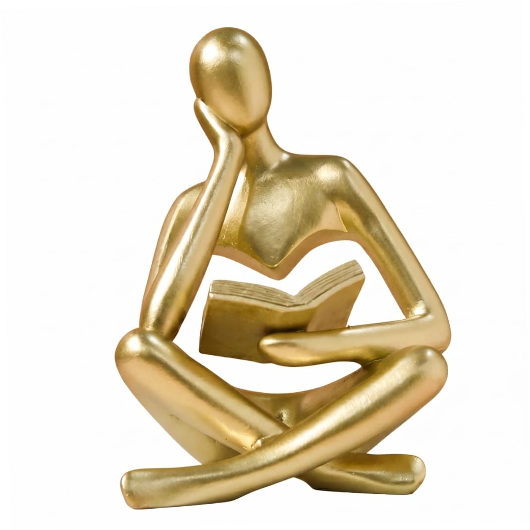 Fertnouk Abstract Reading Figurines, Modern Home Office Desk Decor for Living Room Office Shelf, Gold