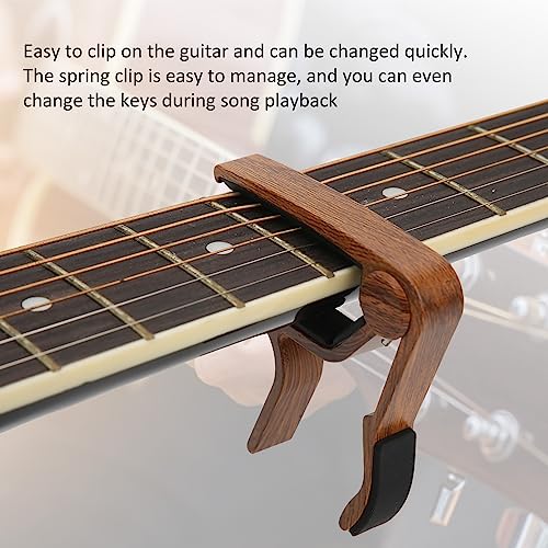 Guitar Capo, Solid Wood Si lica Gel Clamp Clamp Ergonomics with 2 Picks, Capo Trigger Tension Adjust