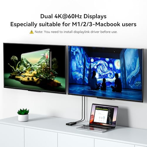 Adaptador DisplayLink USB C dual HDMI 4K para conectar dos monitores sin parpadeos 3