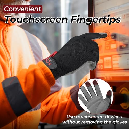 Image of HANDLANDY Mens Work Gloves Touch Screen, Synthetic Leather Utility Gloves, Flexible Breathable Fit- Padded Knuckles & Palm (Small, Black)