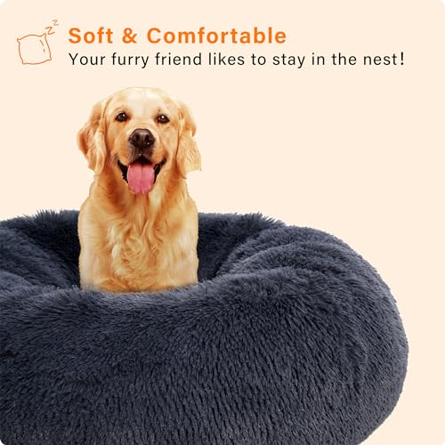 HMTOPE Orthopädisches Hundebett rund Hundekissen Hundesofa Katzenbett Donut Kuscheliges Hundekorb Waschbar, 100 cm Ø, Dunkelgrau