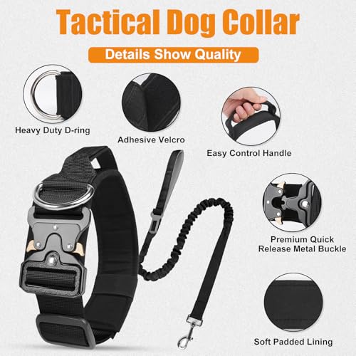 Taktisches Halsband Hund mit Griff & Leine, Hundehalsband Breit Gepolstert mit Metallschnalle, Verstellbar Nylon Dog Collar für Mittlere Große Hunde