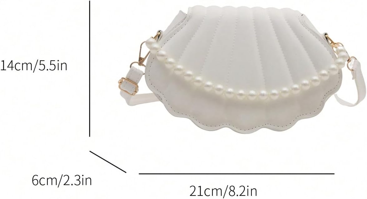 MakeMeChic Women's Seashell Shape Pearl Croccbody Handbag Leather Flap Adjustable Strap Shoulder Bag