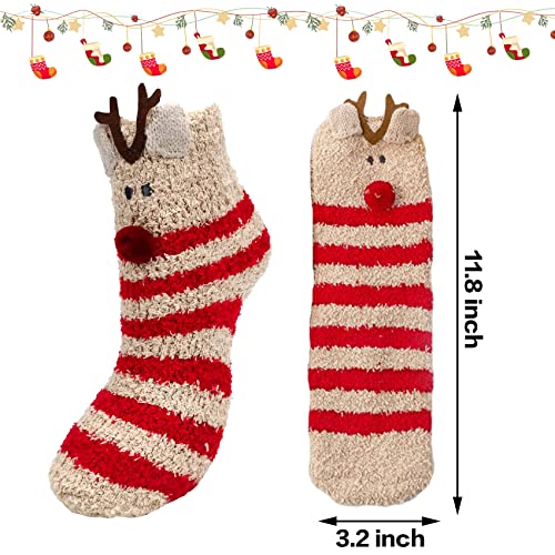 MISS FANTASY Christmas Fuzzy Socks Women, 5 Pairs Colorful Warm Fluffy Christmas Socks Adults Christmas Gifts Winter Thermal Christmas Holiday Socks Warm Cozy Coral Fleece Xmas Socks for Winter Indoor3