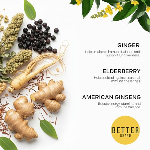 Image of Betterbrand Mullein Tea Bags, Lung Detox w. Thyme & Elderberry, 6pk | Caffeine-Free Herbal Calming Mullein Tea, Thyme, Elderberry, Ginseng & Ginger, Lung & Wellness Support & Respiratory Health