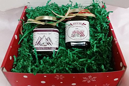 Montana Huckleberry Jam Chokecherry Jelly - Gift-Set (2) 9 oz Jars Fruit Grown & Hand Picked in the Wild from Bounty Foods - Gluten-Free Non-GMO for Fillings - Dessert - Breakfast (H-C GS)
