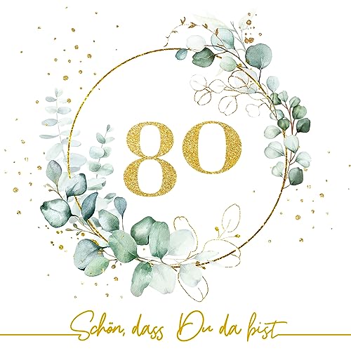 Serviettenshop 208198 Servietten 80. Geburtstag Eukalyptus Gold