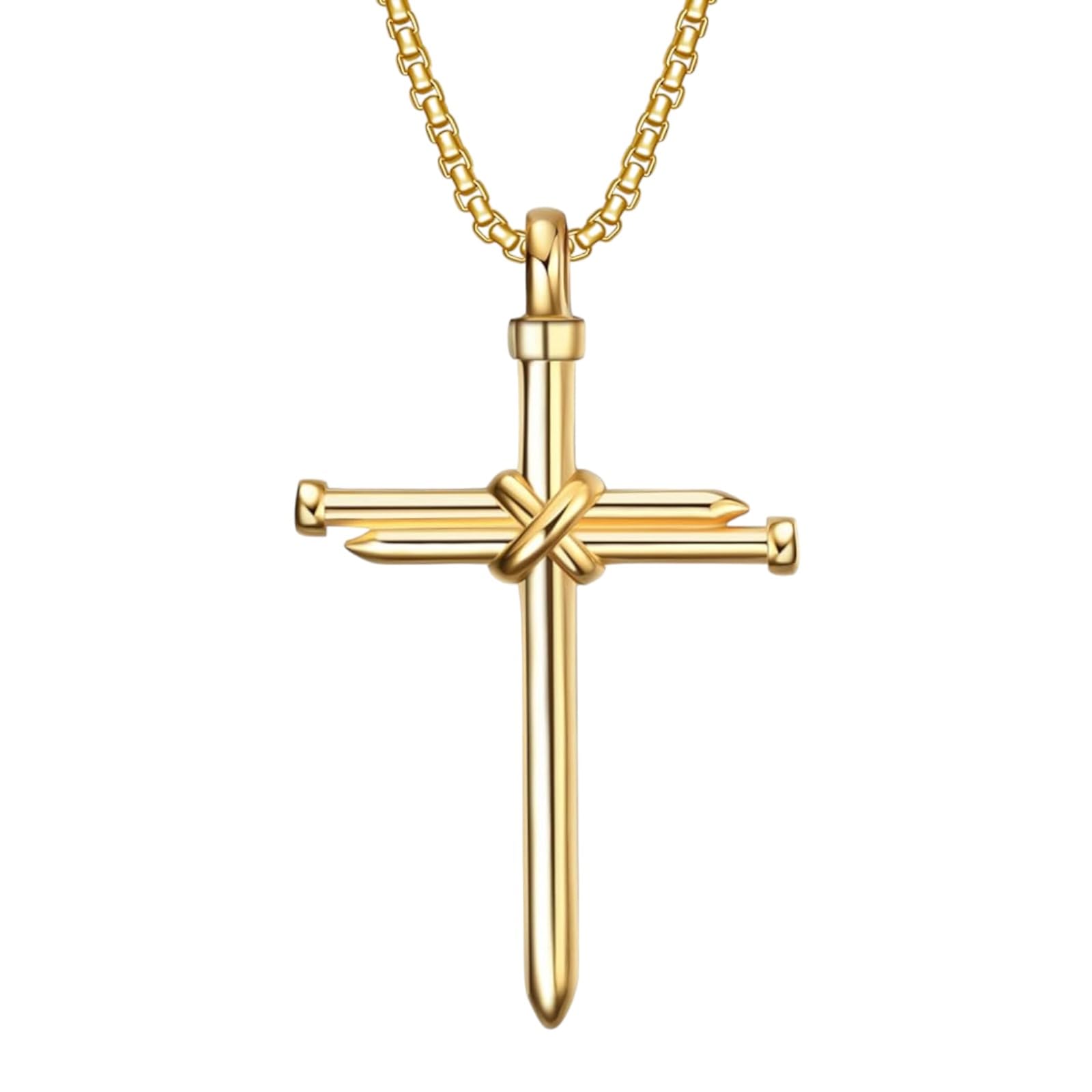 M Men Style Christian Jewelry Christian Crucifix Jesus Cross Nail Blessing Pray with Long Chain Gold Stainless Steel Pendant Necklace Chain for Men and Women (B0C59Y6RFR) Amazon Price History, Amazon Price Tracker