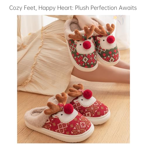 Fuzzy Fluffy Christmas Cute Cartoon Reindeer Motif Cotton Slippers Comfy Autumn Winter Slippers, Cute Fuzzy Plush Winter Indoor Outdoor3