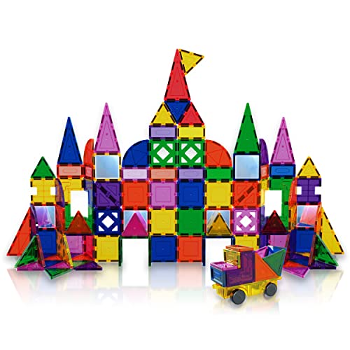 PicassoTiles 152pcs Clear Magnetic Tiles Set, Expansion Pack, Creative Magnet Building Blocks, Kindergarten Preschool Toddler Classroom Toys, Educational Learning STEM Toys for Boys and Girls