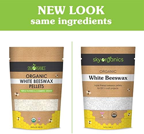Organic White Beeswax Pellets (1lb x 2 Pack) by Sky Organics 100% Pure USDA Organic Bees Wax Pesticide-Free Triple Filtered, Easy Melt Beeswax Pastilles for DIY Candles Skin Care Lip Balm