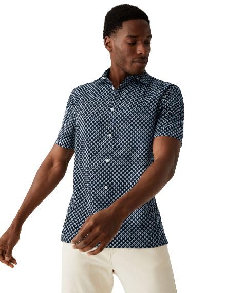 Image of Marks & Spencer Mens Printed Polyester Collared Neck Regular Fit Printed Shirt