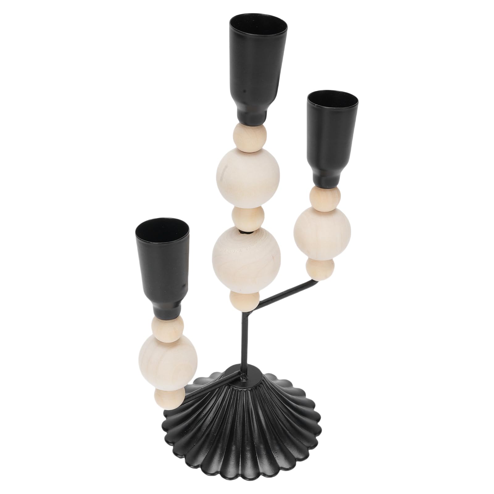 Bougeoir pilier vintage noir avec base stable en hêtre
