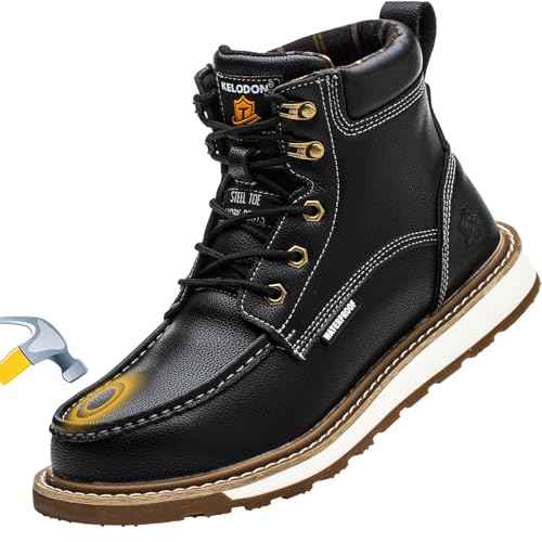 KELODON Waterproof Steel Toe Boots For Men-6' Leather Moc Toe Winter Warm Work Boots Mens Steel Toe...