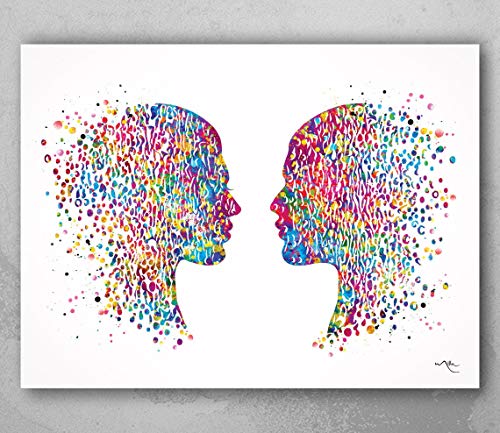 Impression aquarelle face à face - Cadeau d'amour - Psychologie - Art - Clinique - Dialogue - Psychologie - Bureau - Psychologue - Cadeau pour les couples - Thérapie
