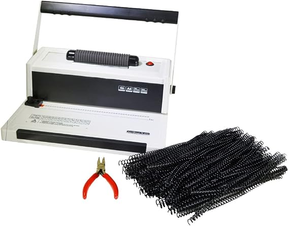 آلة ربط الملفات الحلزونية Coilbind S20 للمكتب، مثقاب ثقب عالي التحمل، أداة إدخال الملفات الكهربائية، هوامش قابلة للتعديل، ربط نظيف - أداة تجعيد مجانية و100 ملف، سعة 20 ورقة بنسبة عرض إلى ارتفاع 4:1