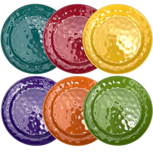 6-Piece 100% Melamine Dinner/Lunch Plate Set,10inch Round Melamine Salad Plates Picnic Plates for Holiday Home Party,Break-resistant and Lightweight,Hammered Finish,BPA Free (Multi color) 6-Piece 100% Melamine Dinner/Lunch Plate Set,10inch Round Melamine Salad Plates Picnic Plates for Holiday Home Party,Break-resistant and Lightweight,Hammered Finish,BPA Free (Multi color)