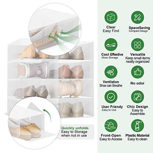 Essblin 12 Pack Women's Shoe Box Clear Plastic Stackable - Shoes Organizer For Closet - Shoe Storage Boxes - Shoe Box Storage Containers - Shoe Bins Case - Cajas Para Zapatos #TOP4