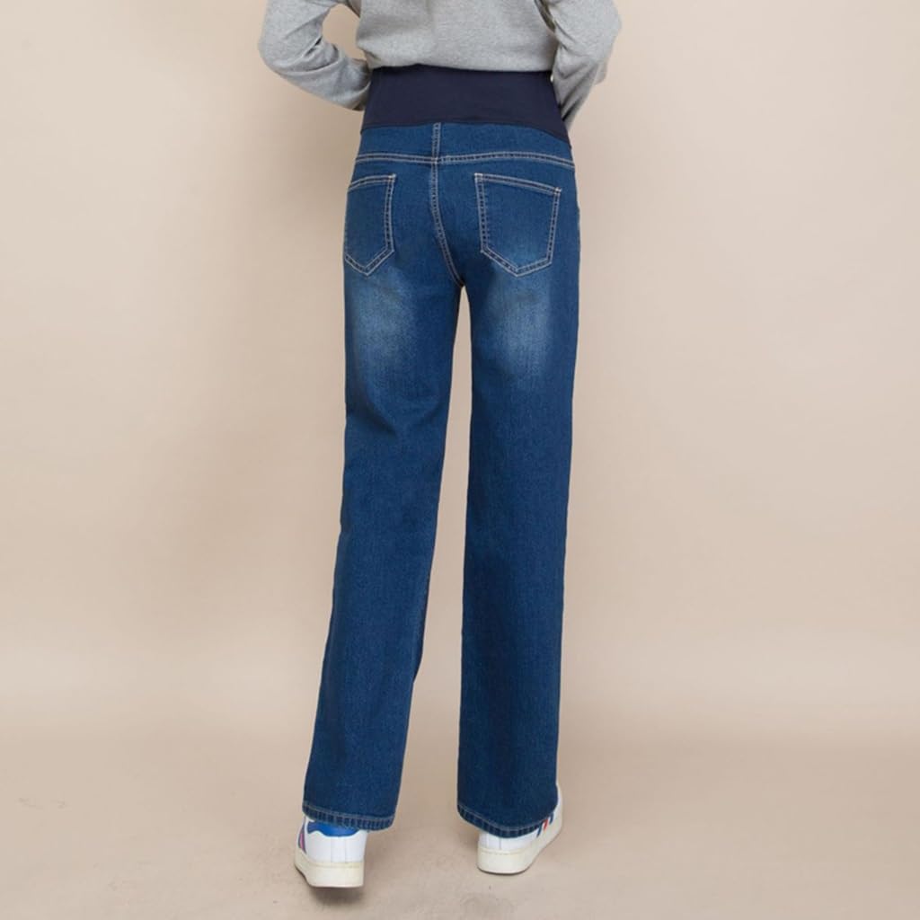 FaroLy Damen Umstandsjeans Bequeme, Lockere Schwangerschafts-Lounge-Hose mit Geradem Bein und Taschen für Den Bauch
