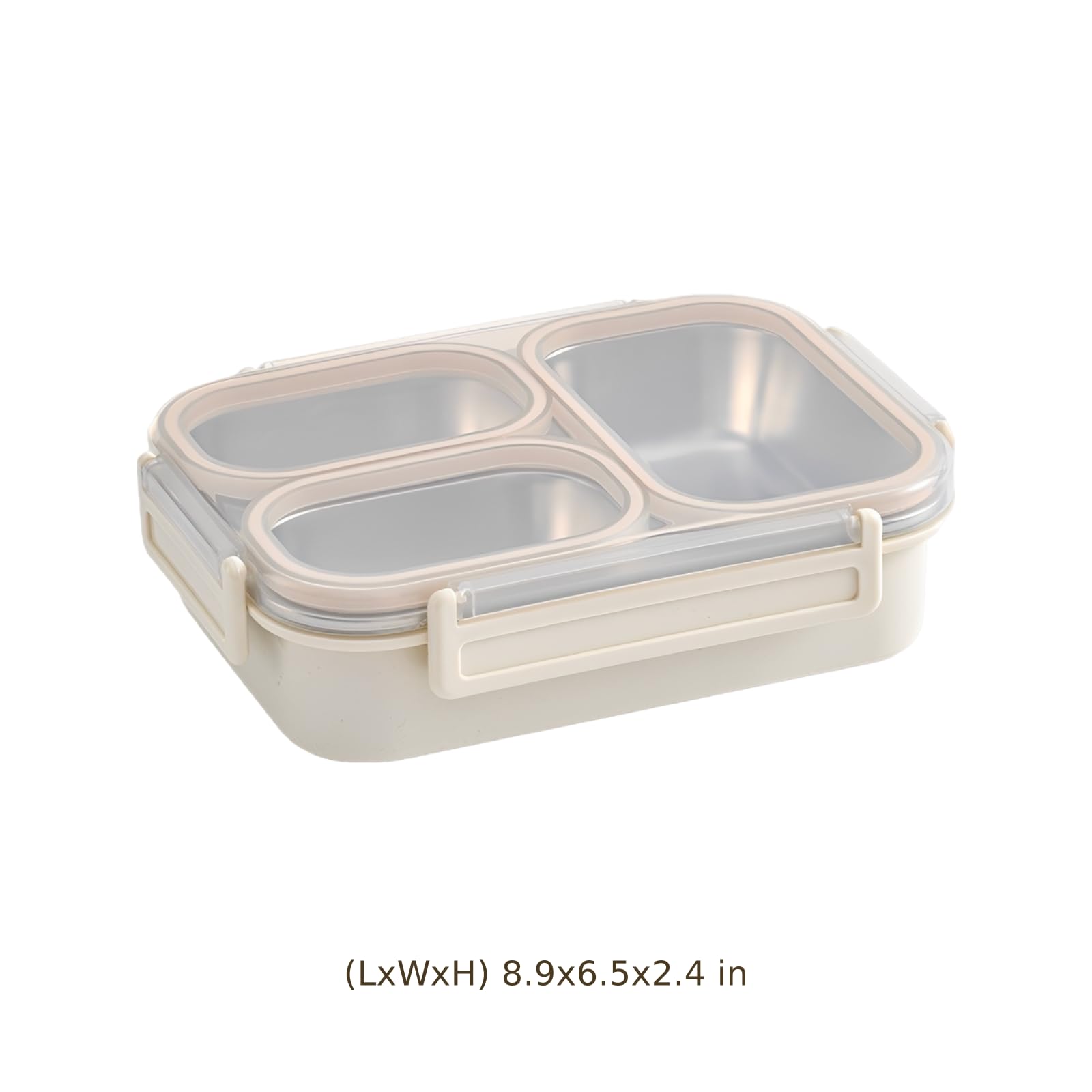 Lunchbox aus 201 Edelstahl in Beige, 3-Fach, auslaufsicherer Food-Container mit PP-Schale und Schnappverschlussdeckel, geeignet für Arbeit, Büro, Meal Prep und unterwegs, ideal für den Alltag