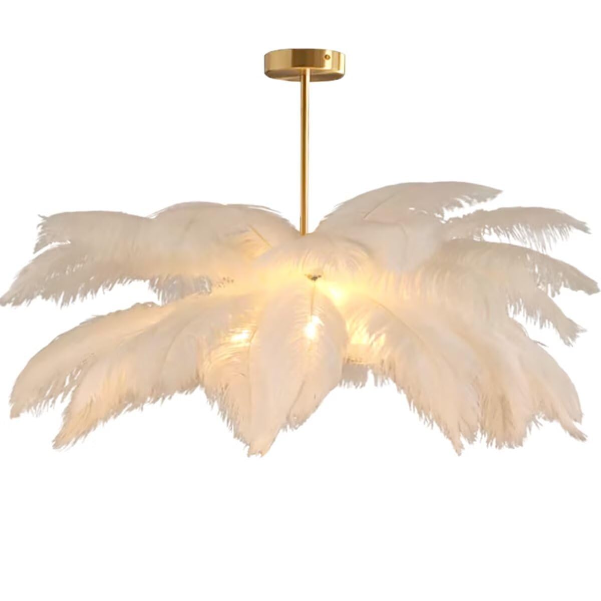 GUANSHAN White Ostrich Feather Pendent Light Romantic and Beautiful Chandelier Feather Lampshade Ceiling Lighting Fixture for Bedroom, Living Room