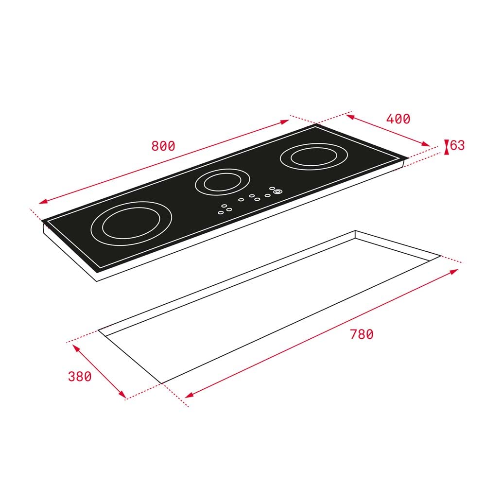 TEKA Placa Vitrocerámica 80 cm, 3 Zonas, Touch Control, Zona Triple 145/210/270, Stop & Go, Función Golpe de Cocción, Modelo TRC 83631 TCS