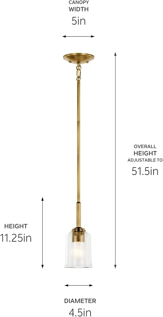 Shailene 11.25 1-Light Mini Bell Pendant with Clear Glass in Natural Brass, for Kitchen, Bar, Island, Laundry Sink, (11.25 x 4.5), 43674NBRCLR