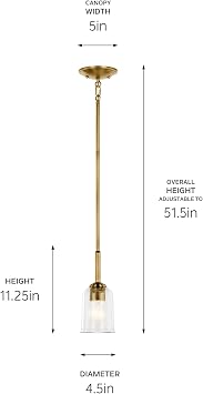Shailene 11.25 1-Light Mini Bell Pendant with Clear Glass in Natural Brass, for Kitchen, Bar, Island, Laundry Sink, (11.25 x 4.5), 43674NBRCLR