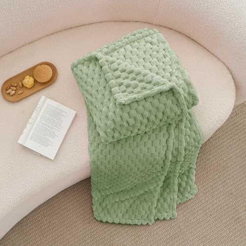 Image of BEDELITE Sage Green Twin Blanket for Couch, Soft Cozy Gift for Women, 60*80 | 3D Jacquard Decorative Fleece Blanket, Super Soft Plush Throws, Cute Birthday Gift for Women & Men, Suitable for All Seasons