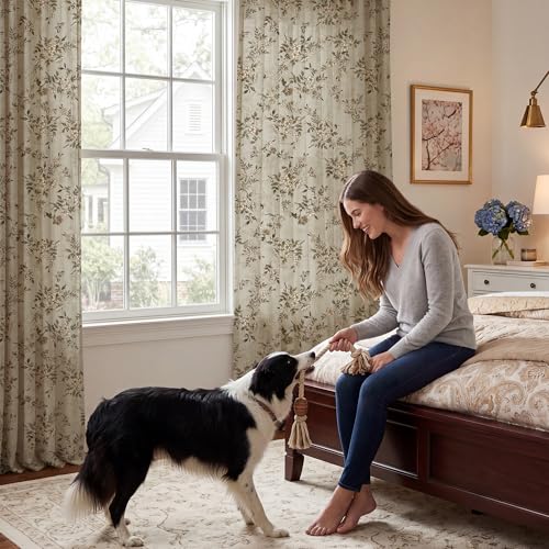 NICETOWN Floral Butterfly Curtains 84" Long Linen Drapes 2 Panels, Ivory — view 5